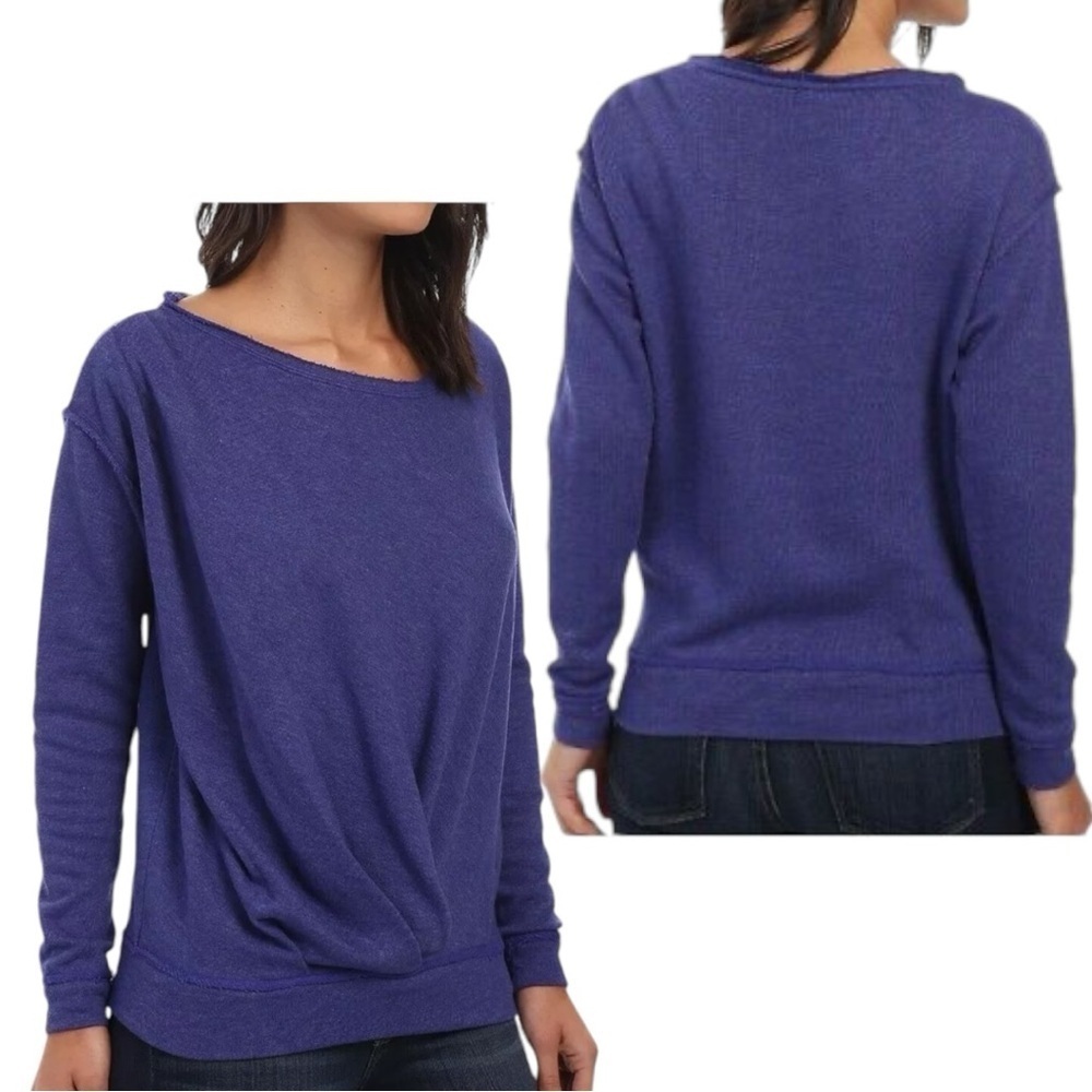 NWT Free People Distressed Draped Blue Violet Pullover Sweater sz XS - Picture 6 of 11